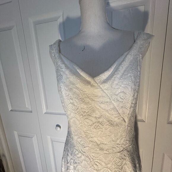 HomRain Floral Eyelet Lace Dress Off The Shoulder High Low Hem Dress L - Picture 7 of 13